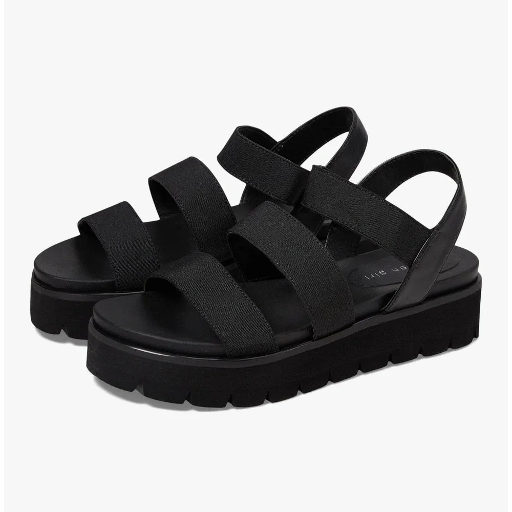 Madden‎ Girl Black Elastic Triple Strap Platform Lug Sole Sandals Slingback